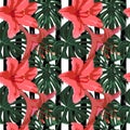 Tropical Print. Jungle Seamless Pattern. Vector Tropic Summer Motif with Hawaiian Flowers.