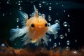 Cute puffer blowfish swimming in deep ocean