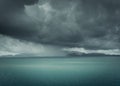 Tropical rain squall moving over Magnetic island Royalty Free Stock Photo