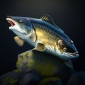 Tropical rainbow trout fish on black background. Fish in aquarium. Generative AI