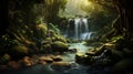 Tropical rainforest waterfall in lush jungle environment with cascading water stream Royalty Free Stock Photo