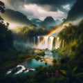 tropical rainforest with waterfall Royalty Free Stock Photo