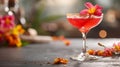 Tropical Red Cocktail with Hibiscus Garnish on a Slate Background Royalty Free Stock Photo