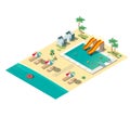 Tropical resort beach isometric vector map section