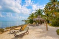 Tropical resort with chaise longs and hammocks Royalty Free Stock Photo