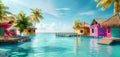 Tropical Resort With Pool and Thatched Huts. Generative AI Royalty Free Stock Photo