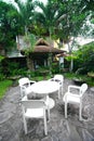 Tropical resort garden with furniture