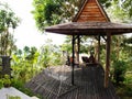 Tropical resort patio with hammock view Royalty Free Stock Photo