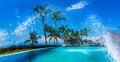 Tropical Resort Pool Cabana Palm Trees Royalty Free Stock Photo