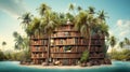 Tropical Retreat: Bookshelf Amidst Paradise on Remote Island Royalty Free Stock Photo