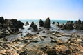 Tropical rocky beach in Arambol, Goa, India Royalty Free Stock Photo