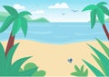 Tropical sand beach and sea flat color vector illustration Royalty Free Stock Photo