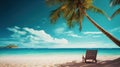 Tropical sandy beach with deckchair created with Generative AI