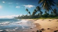 Tropical sandy beach with palm trees at sunny day. Bali beach, Indonesia