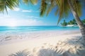 Tropical sandy beach with palm trees and white sand. Royalty Free Stock Photo