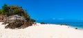 Tropical sandy beach panorama with big rock in the island, Phi P Royalty Free Stock Photo