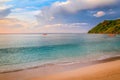 Tropical sandy beach at summer day in Fiji Islands, Pacific ocean Royalty Free Stock Photo