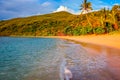 Tropical sandy beach at summer day in Fiji Islands, Pacific ocean Royalty Free Stock Photo