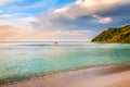 Tropical sandy beach at summer day in Fiji Islands, Pacific ocean Royalty Free Stock Photo