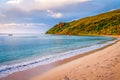 Tropical sandy beach at summer day in Fiji Islands, Pacific ocean Royalty Free Stock Photo