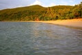 Tropical sandy beach at summer day in Fiji Islands, Pacific ocean Royalty Free Stock Photo