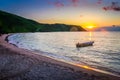 Tropical sandy beach at summer sunset in Fiji Islands, Pacific ocean Royalty Free Stock Photo