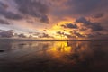 Tropical sandy beautiful beach of Kuta in Bali at sunset. Indonesia