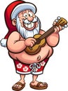 Tropical Santa Claus playing ukulele