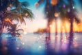 A tropical scene with palm trees in the foreground Royalty Free Stock Photo