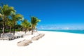 Tropical scenery - beautiful beach with blue ocean and clear sky of Mauritius island Royalty Free Stock Photo