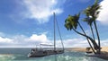 Tropical scenery with yacht