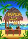 Tropical scenic beach bar background.