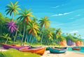 Tropical Sea beach background landscape with boats