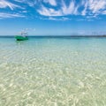 Tropical sea and boat in Isla Mujeres, Mexico Royalty Free Stock Photo