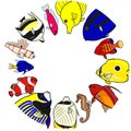 Tropical sea fishes in circle Royalty Free Stock Photo