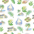 Tropical sea and flowers pattern