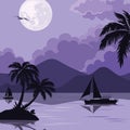 Tropical sea landscape with moon and palm Royalty Free Stock Photo