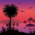 Tropical sea landscape with palms and ship Royalty Free Stock Photo