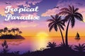 Tropical Sea Landscape with Palms and Ship Royalty Free Stock Photo