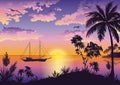 Tropical Sea Landscape with Palms and Ship Royalty Free Stock Photo