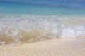 Sea aerial view, amazing tropical nature background. Beautiful bright sea with waves splashing and beach Royalty Free Stock Photo