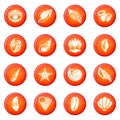 Tropical sea shell icons set red vector Royalty Free Stock Photo