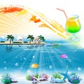 Tropical sea theme background with cocktail and text area