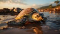 Tropical sea turtle swimming in beautiful blue water generated by AI Royalty Free Stock Photo