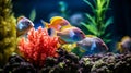 Tropical sea underwater fishes on coral reef. Aquarium oceanarium wildlife colorful marine panorama landscape nature