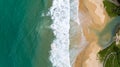 Tropical sea and wave crashing on sandy shore at karon beach in phuket thailand aerial view drone camera top down Royalty Free Stock Photo