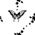 Tropical seamless with butterflies and flowers silhouettes Royalty Free Stock Photo