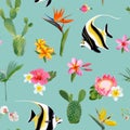 Tropical Seamless Floral Summer Pattern. For Wallpapers, Backgrounds, Textures, Textile, Cards. Royalty Free Stock Photo