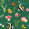 Tropical Seamless Floral Summer Pattern. For Wallpapers, Backgrounds, Textures, Textile, Cards. Royalty Free Stock Photo