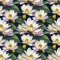 Tropical seamless Magnolia pattern with green leaves on dark green backdrop Royalty Free Stock Photo